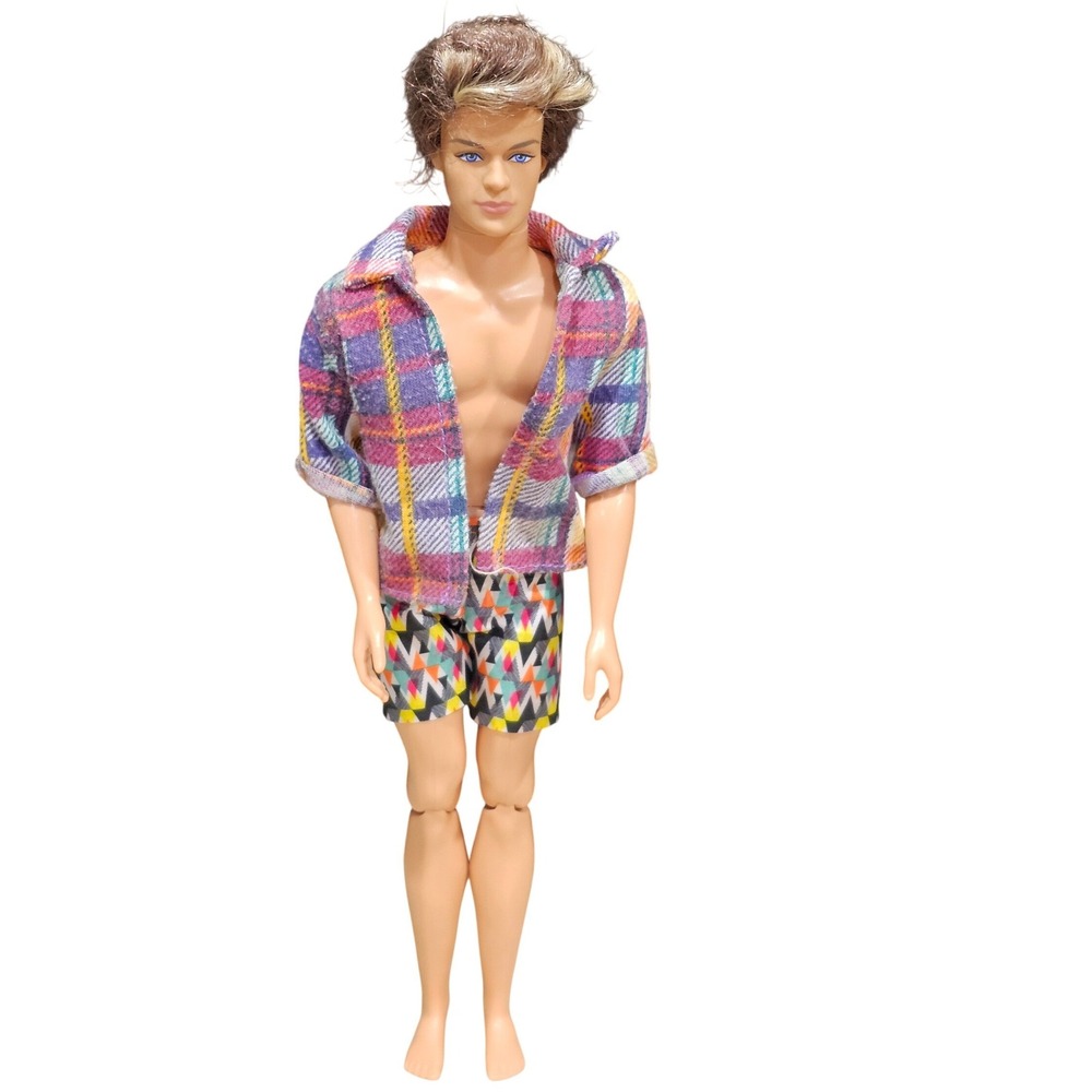 Mattel Ken Doll 1999 Vintage Plaid Shirt Geometric‎ Shorts Blue Eyes Brown Hair